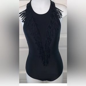 Cleobella Turquoise Black Fringe One-Piece Swimsuit Women’s Size MEDIUM *NWT*